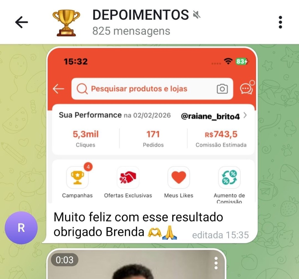 Afiliada feliz com resultado e agradecendo a Brenda